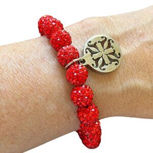 Rustic Cuff Emerson Red Pave Rhinestone Logo Stretch Bracelet